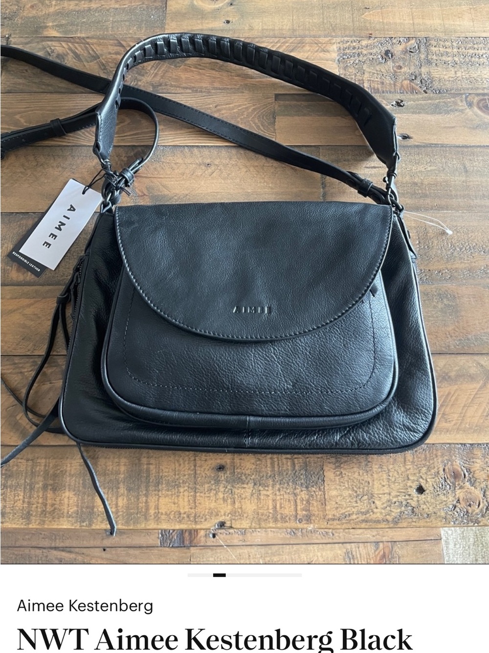 Aimee Kestenberg Black Leather Flap Shoulder Bag